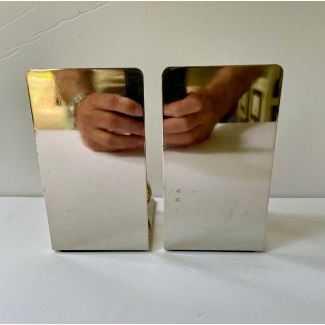 Chrome Set of Polished Brass and Chrome Tennis Racket Bookends For Sale - Image 8 of 8