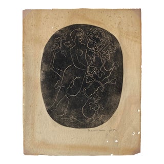 1950s Mid Century Mythological Linocut For Sale