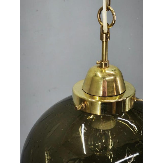 Czech Smoked Glass Globe and Brass Pendant Light, 1970s For Sale - Image 6 of 11