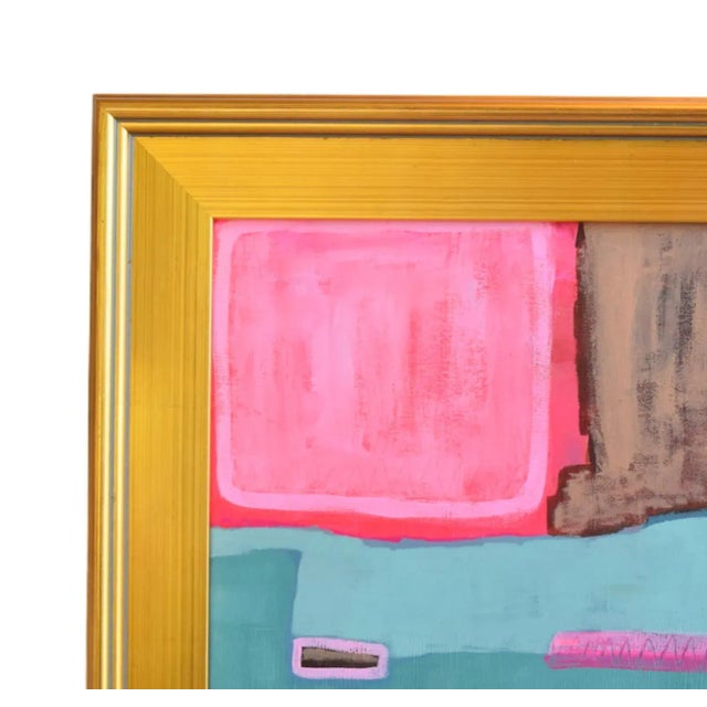 Contemporary Modern Abstract Oil Painting W/ Antiqued Gold Wood Frame For Sale - Image 4 of 7