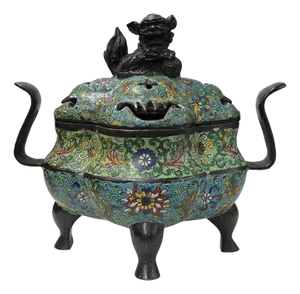 Vintage Enamel Metal Quatrefoil Ding Shape Incense Burner Display Art