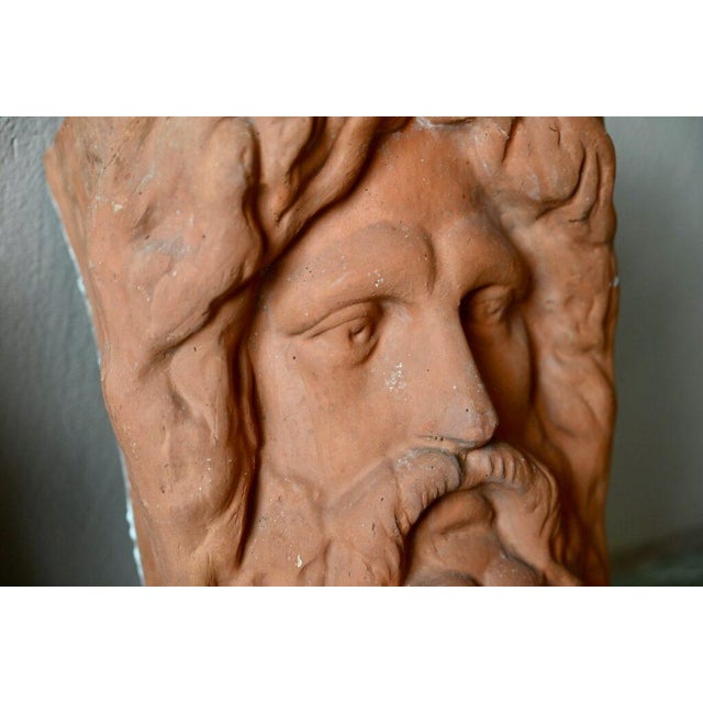 Bohemian Country Chic Terracotta Wall Planters with Patinated Divine Faces, Set of 2 For Sale - Image 6 of 10