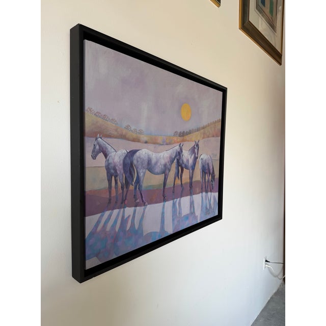 Beautiful 1980s impressionist-style oil on canvas painting by V. Schaffer Block featuring a serene landscape with four...