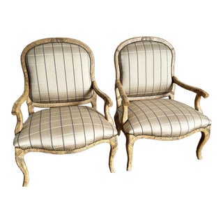 French Provincial Lounge Chairs With Brass Nails - a Pair For Sale