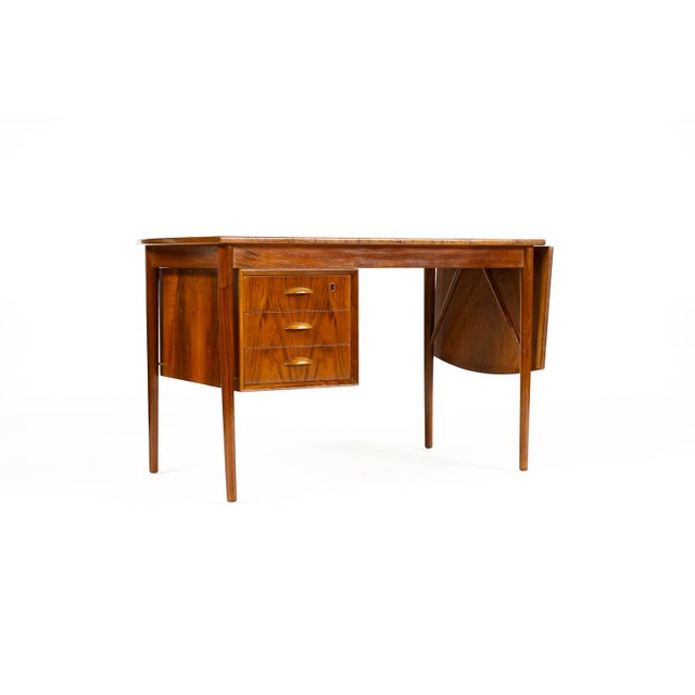 Mid-Century Modern 1960s Danish Modern / Mid Century Walnut Drop Leaf Writing Desk Attributed to Erik Buch for o.d. Møbler For Sale - Image 3 of 12