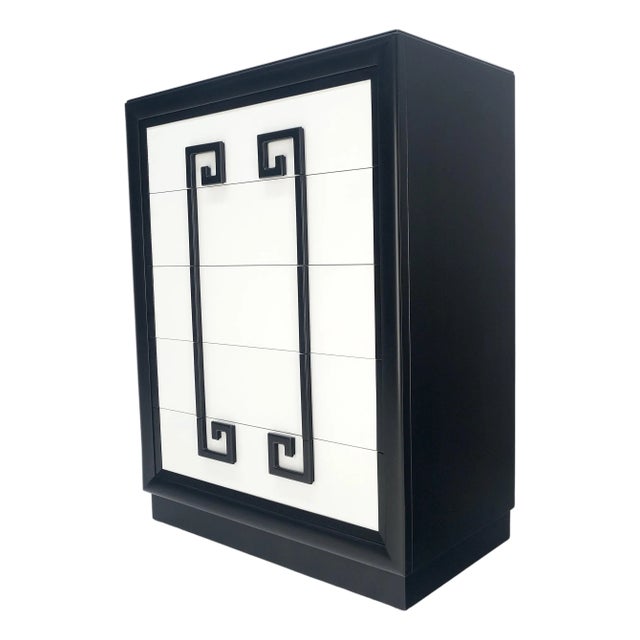 Kittinger Black & White Lacquer Mandarin Chest of 5 Drawers Dresser For Sale