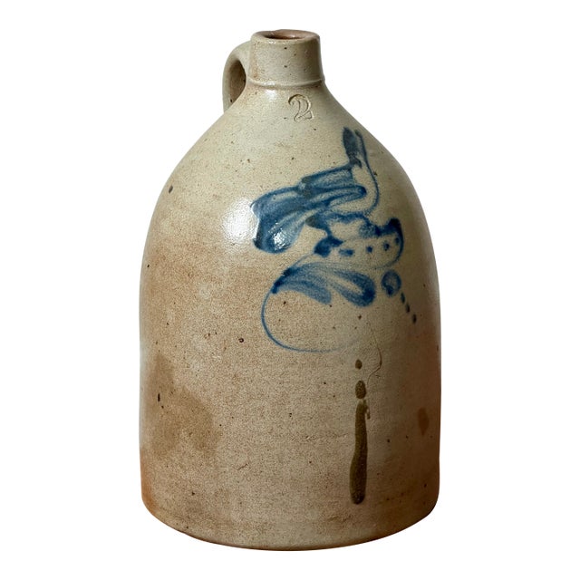 19th C. Blue Bird Stoneware Jug With Cobalt Decoration, For Sale