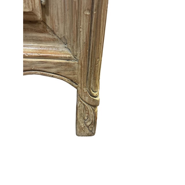 French Provincial Bleached Oak Buffet À Deux Corps Cabinet With Carved Fruit Basket Doors For Sale - Image 12 of 12
