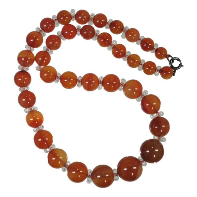 Vintage Carnelian Bead Necklace 1950s For Sale