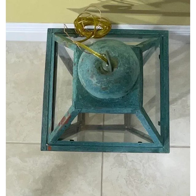 Vintage Four-Sides Hanging Copper Lantern For Sale In Miami - Image 6 of 12