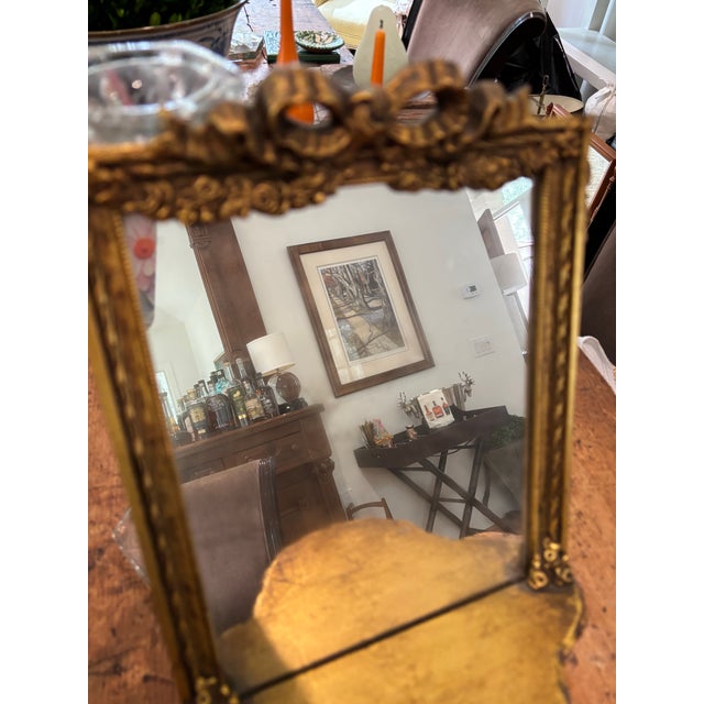 Antique Ornate Small Wall Mirror With Gold Toned Frame and Integrated Shelf For Sale - Image 4 of 8