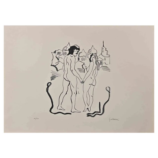 Gian Barresi, Adam and Eve, Lithograph, 1980s For Sale