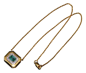 Gia Certified Natural 1.76Cts Emerald Diamond 18k Solid Gold Necklace