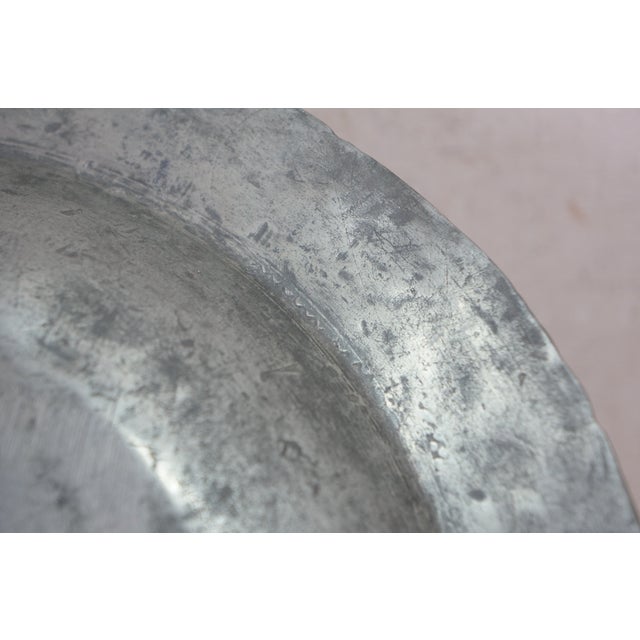 Silver Antique 18th Century Primitive Pewter Serving Plate Charger 12" For Sale - Image 8 of 11
