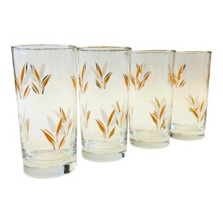 Vintage Gold Rimmed Wheat Tumblers - Set of 4 For Sale