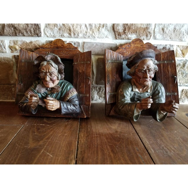 Antique Austrian Terracotta Sculptures of Elderly Couple - a Pair For Sale - Image 10 of 11