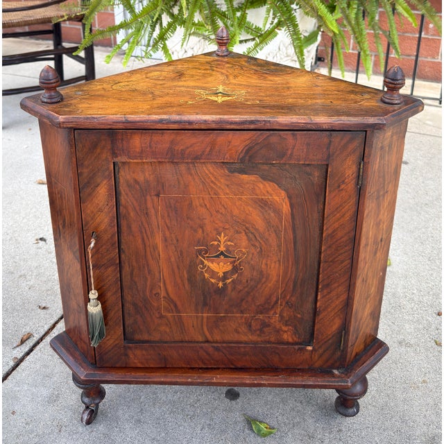 Antique Petite English Inlaid Walnut Corner Cabinet For Sale In Los Angeles - Image 6 of 6