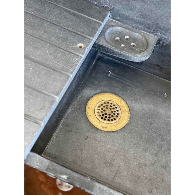 Antique Slate Sink With Backsplash, Integrated Soap Dish & Brass Drain For Sale - Image 4 of 4