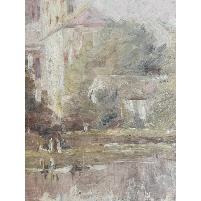 Figurative Early 20th Century River Scene With Church by Hobart Jacobs For Sale - Image 3 of 6