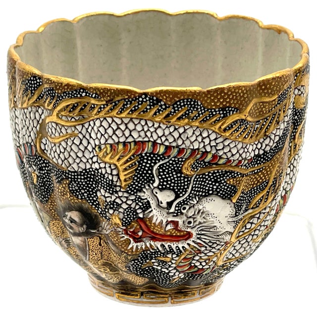 Extraordinary Meiji Satsuma Cup & Saucer, Raised Gilt Enamel Signature, Kozan Zo - a Pair For Sale In West Palm - Image 6 of 9