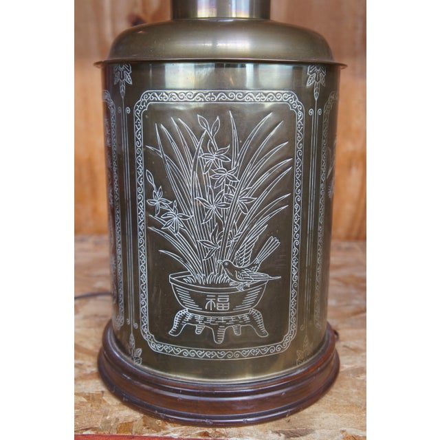 Early 20th Century Early 20th Century Shrewsbury and Co Brass Chinoiserie Tea Caddy Canister Table Lamp For Sale - Image 5 of 13