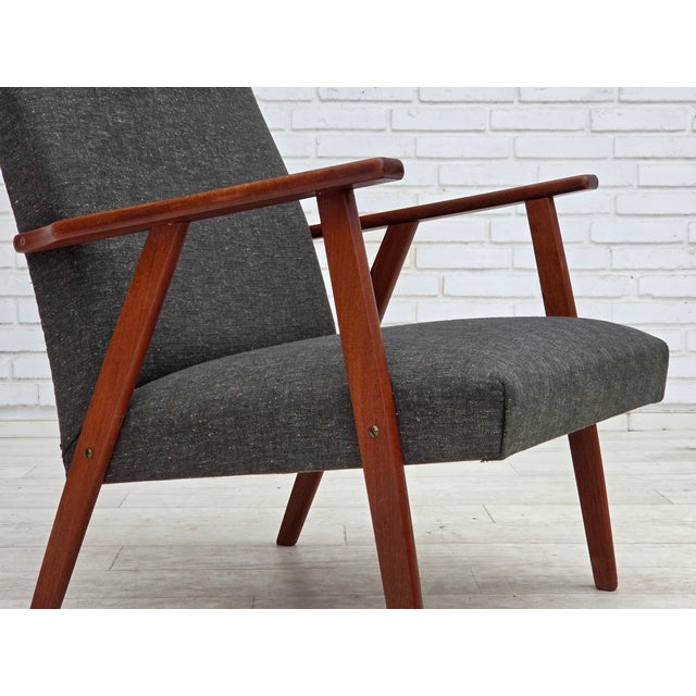 Mid-Century Modern Danish Highback Armchair in Fabric and Teak, 1970s For Sale - Image 3 of 16