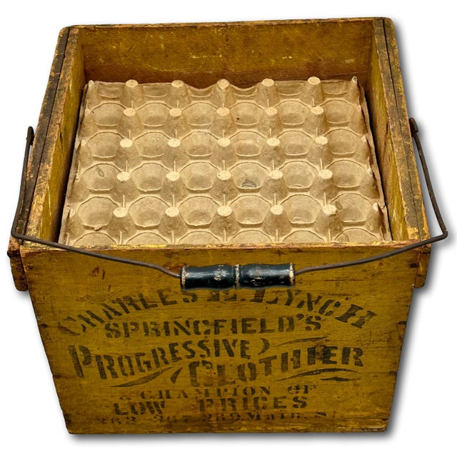 Wonderfully Rustic & Unusual Antique Patent 1897 Americana Wood Egg Carrier Crate With Maker & Clothier Advertising For Sale - Image 9 of 18