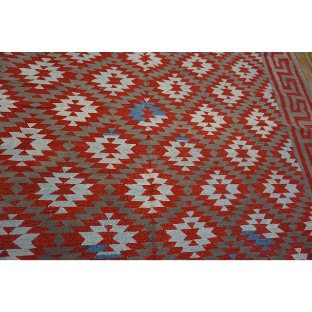 Baby Blue 1930s Gray Diamond Tribal Antique Indian Cotton Dhurrie Carpet 5' X 7'8" Flatweave Rug For Sale - Image 8 of 10