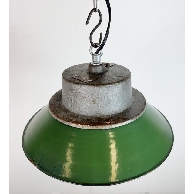 Industrial Green Enamel and Cast Iron Pendant Light, 1960s For Sale - Image 6 of 16