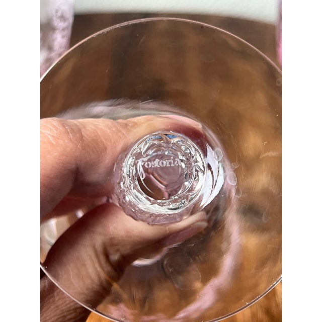 English Vintage 1970's Fostoria Navarre Pink Etched Water 4 Goblets For Sale - Image 3 of 4
