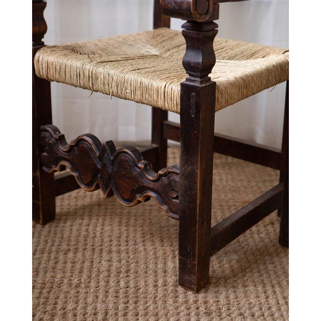 Brown 1960s Mexican Brutalist Wood and Rush Ladderback Dining Chairs - Set of 6 For Sale - Image 8 of 18