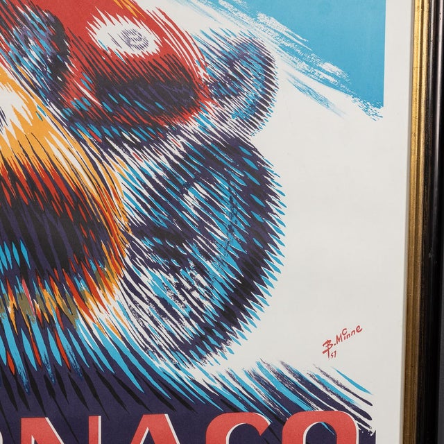 Vintage 20th Century Framed 1957 Monaco Grand Prix Poster by Bernard Minne, 1985 For Sale - Image 3 of 16