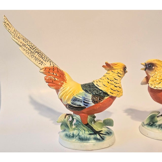 Vintage Folk Art Pheasant Figurines- A Pair For Sale - Image 14 of 18