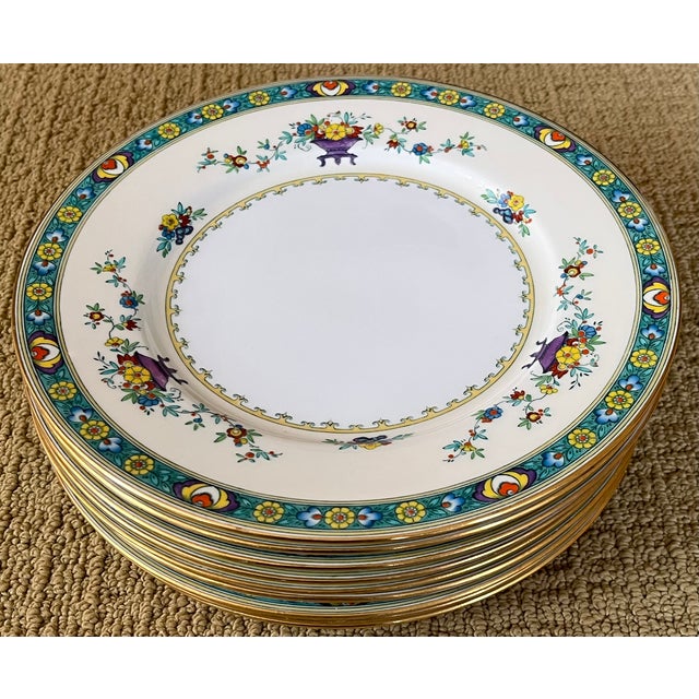 Early 20th Century Minton Porcelain Chinoiserie Dinner Plates Decorated With Vases and Flower Garlands - Set of 9 For Sale - Image 16 of 18