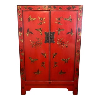 Chinese Decorative Red Armoire For Sale