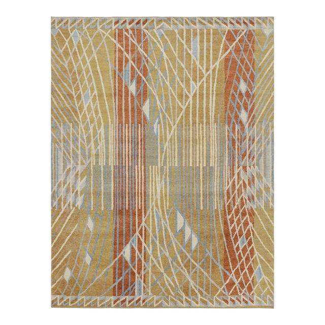 Rug & Kilim’s Scandinavian Style Rug in Gold With Geometric Patterns For Sale