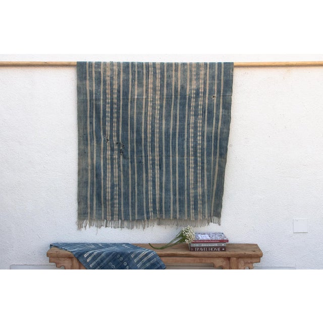 Textile Vintage Malinke African "Faded Oasis" Indigo Throw For Sale - Image 7 of 7