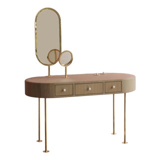 Poetry Dressing Table in European Oak and Italian Leather by Auste Ost For Sale