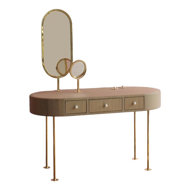 Poetry Dressing Table in European Oak and Italian Leather by Auste Ost For Sale
