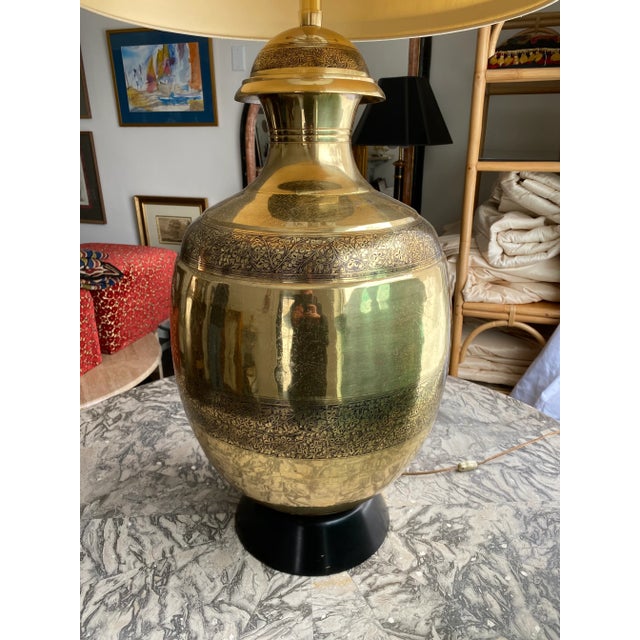 Metal Mid Century Marbro Etched Brass Lamp For Sale - Image 7 of 10