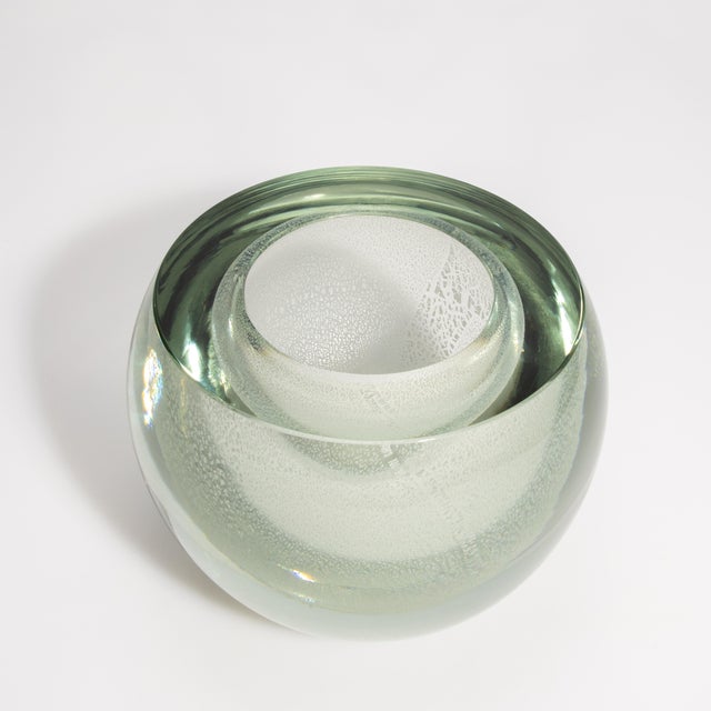 Hand Blown Murano Sphere Vase in Clear With Silver Flecks Small For Sale - Image 4 of 9