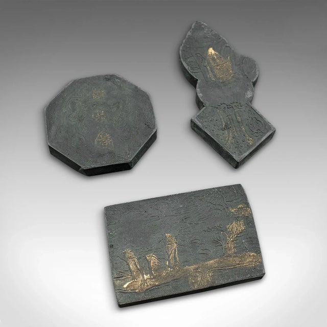 Gray 1900s Victorian Antique Set of Calligraphic Ink Blocks, Japanese, 8 Pieces, Meiji For Sale - Image 8 of 12