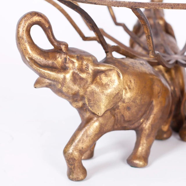 Gilt Metal Bowl With Elephants For Sale In West Palm - Image 6 of 7