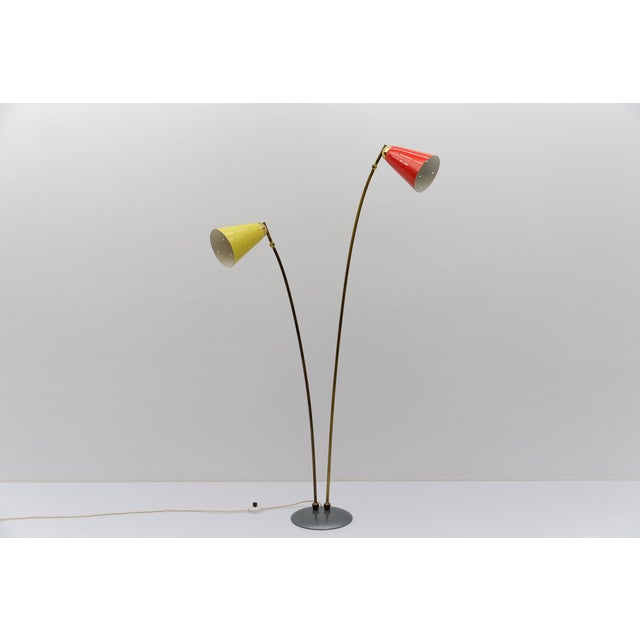 1950s Mid-Century Modern Brass and Perforated Metal Floor Lamp, 1950s For Sale - Image 5 of 18