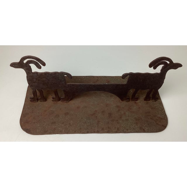 Artisan Hand Cut Iron Boot Scrape with 2 Goats. This scrape is 18 inches long 9 1/4 inches deep 8 1/2 inches tall.. It is...