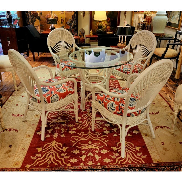 White Wicker Dining Table Set With Four Armchairs Chairish