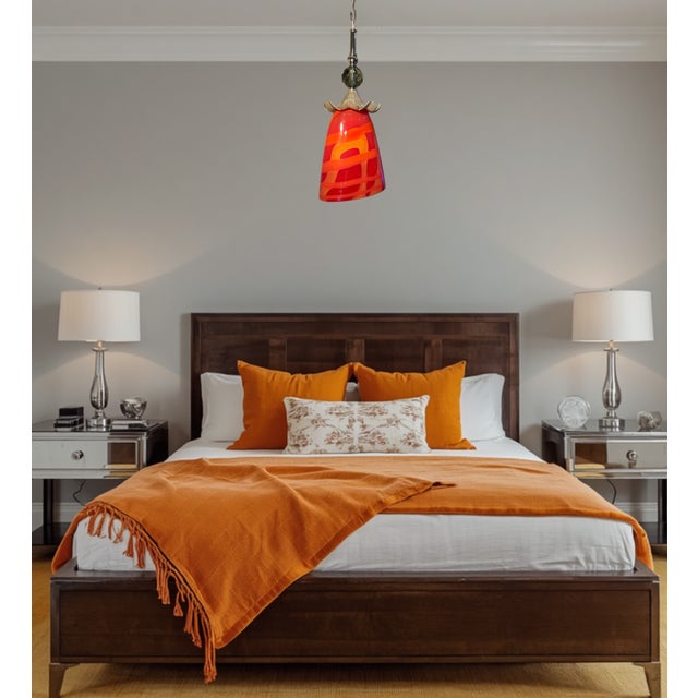Late 20th Century Late 20th Century Murano Orange Red Abstract Flower Bud Pendant Light For Sale - Image 5 of 18