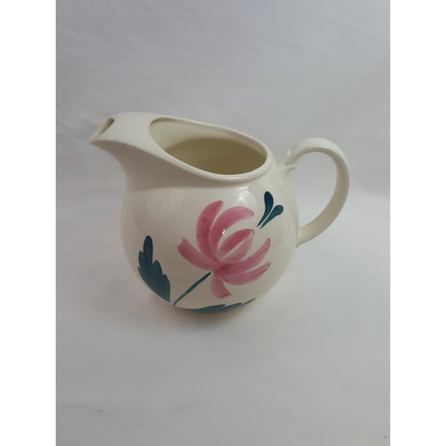 Mid 20th Century 1941 Taylor Smith & Taylor Hand Painted Pink Tulip White Ball Pitcher For Sale - Image 5 of 7
