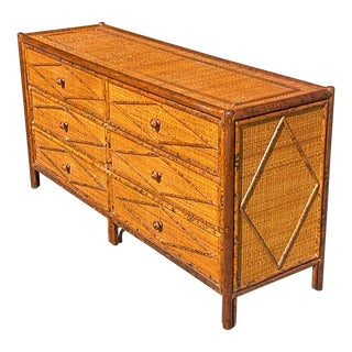 Late 20th Century Vintage Boho Burnt Bamboo Diamond Dresser For Sale