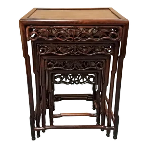 Set of Chinese Carved Hardwood Nesting Tables